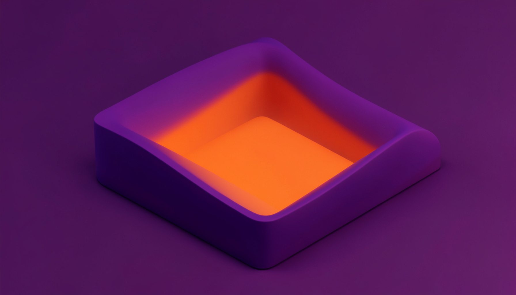 Superficie abstracta con tonos violeta oscuro y naranja cálido, textura suave y envolvente que sugiere un espacio digital acogedor